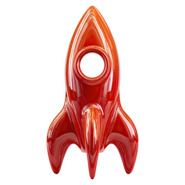 Red rocket icon on flat background concept. A vibrant red rocket model perfect for imaginative themes.