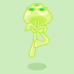 空中から指をさす緑の宇宙人／A green alien pointing from the air