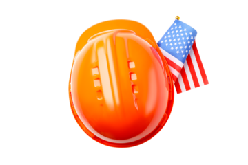 Hard hat with flag shows Labor Day spirit, isolated on white, PNG