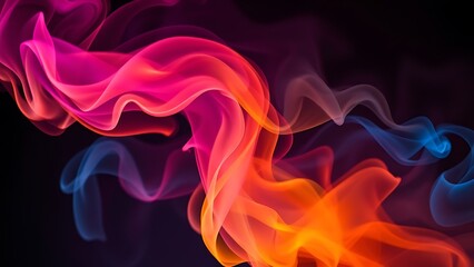 Fototapeta premium Swirling colorful smoke tendrils in an abstract composition with vibrant gradients against dark negative space.