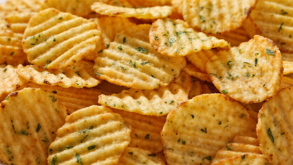 Delicious Ruffled Potato Chips Green Herbs Salty Snack