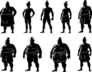 Vector sketch illustration silhouette design character image of sumo athlete traditional Japanese sportsman