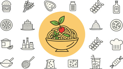 Pasta illustration vector design, Pasta icon design, Spaghetti vector design, Noodles vector design