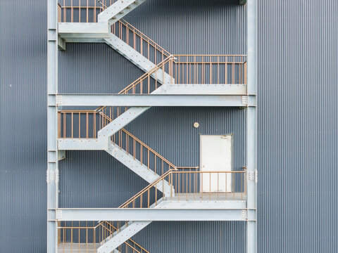Commercial Warehouse Exterior with Fire Escape Stairs