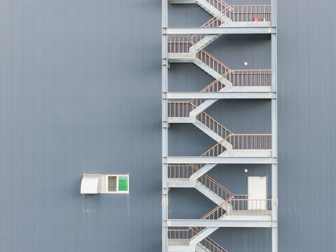 Commercial Warehouse Building Fire Escape Stairs Gray