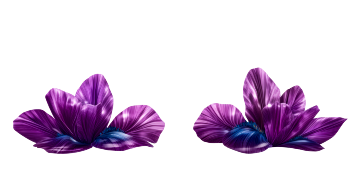 Two purple abstract flower petals on transparent background