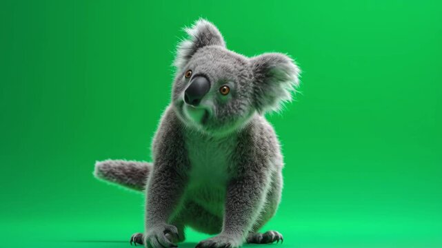 Koala dancing on a green screen background with its arms raised in a playful and joyful manner green screen animal video