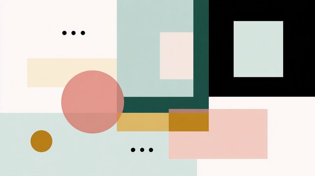 Minimalist, abstract compositions featuring soft pastel colors, geometric shapes, and plenty of white space are inspired by Scandinavian design.