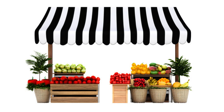 Outdoor market stall with fresh fruit and vegetables display