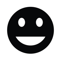 Fototapeta premium Black Filled Circle with Two White Eyes and Wide Open White Smile on White Vector illustration of