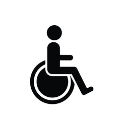 Black Silhouette Icon of Person in Wheelchair on White Background disability Vector illustration of