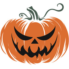 Spooky jack-o'-lantern pumpkin face illustration with evil grin, perfect for Halloween decorations, invitations, and seasonal designs.