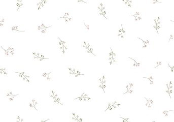 Obraz premium Delicate Floral Pattern with Light Pink Blooms and Green Leaves