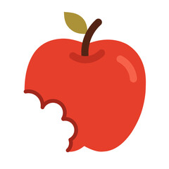 Red bitten apple in flat style, great for healthy food, autumn, and harvest designs.