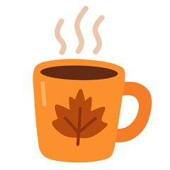 Cozy orange cup with steam, ideal for coffee, tea, or hot chocolate autumn designs.
