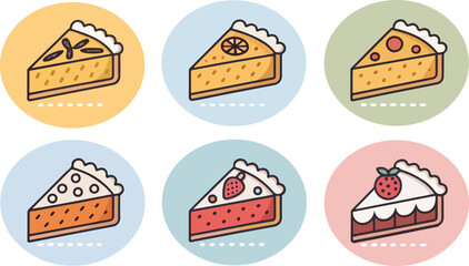 Naklejka premium Set of Pie illustration vector design, Pie logo and icon design, Pie illustration vector design