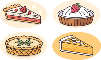 Pie vector design in white background, Pie logo design, Set of Pie illustration vector design