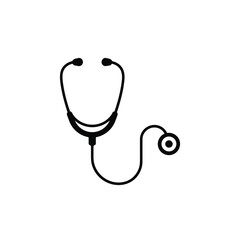 Vector illustration of Black stethoscope icon with curved tube on white background medical healthcare
