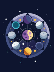 Astronomy Lunar Cycle Phases Infographic Space