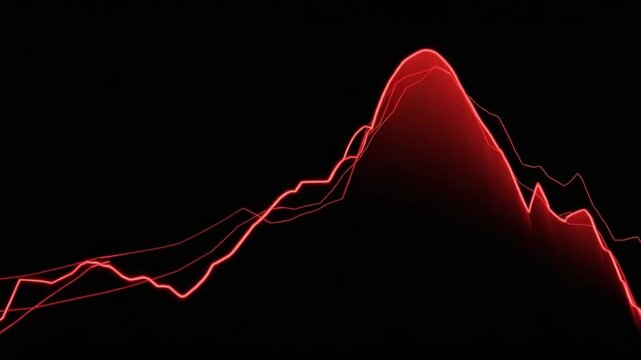 Red Line Chart on Black Backdrop: A sleek and modern line chart in vibrant red pulses against a stark black backdrop, symbolizing fluctuations, trends, and dynamic data.
