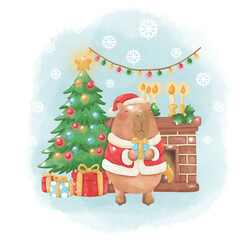 Fototapeta premium santa claus and christmas tree