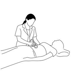 Line art of A doctor is examining a patient.