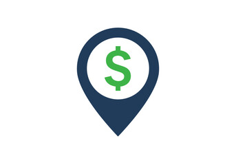Green Dollar Sign Inside a Blue Location Pin Icon.