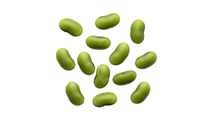 Green soybean seeds isolated on a white background from above

