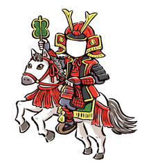 馬に乗った甲冑姿の武将の顔ハメ素材