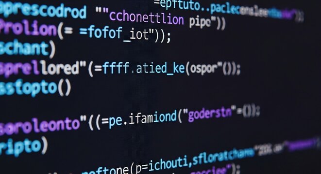 A close up view of lines of code on a dark background with colorful syntax highlighting effect