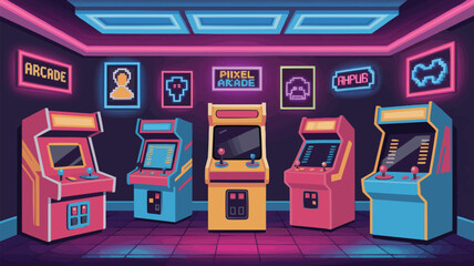Retro Arcade Room with Game Cabinets video games vintage