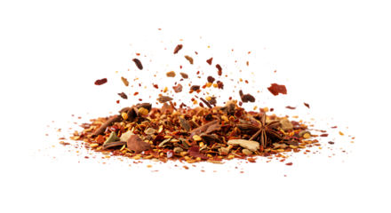 Dark brown loose leaf tea with cinnamon sticks and orange peel