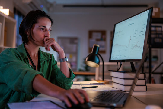 Analyst reviewing stock market data on computer