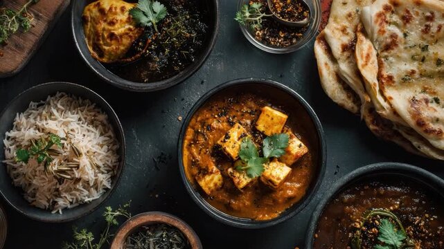 A Feast of Indian Cuisine: An array of authentic Indian dishes, each meticulously arranged and photographed, showcasing a rich tapestry of flavors, textures, and culinary artistry.