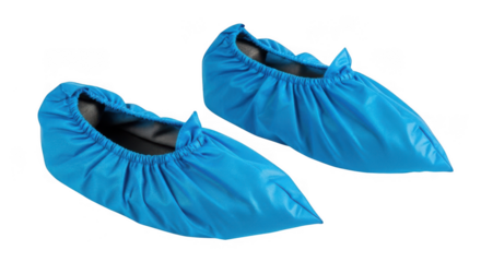 Pair of blue disposable shoe covers isolated on transparent background