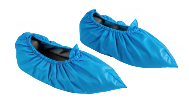 Pair of blue disposable shoe covers isolated on transparent background