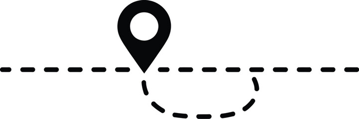 Minimal Illustration of a Location Pin with Dotted Route, Isolated