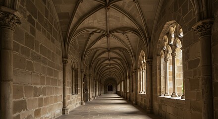 Fototapeta premium Stone Hallway with Arches and Light