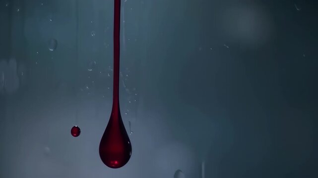 A crimson droplet falls, creating a splash on a surface