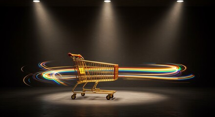Shopping Cart with Light Trails in Spotlight