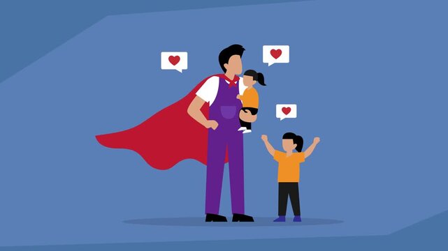 Father in a Superhero Costume with His Children f