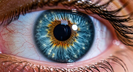 A close-up of a person's eye, showing the intricate colors and patterns of the iris.