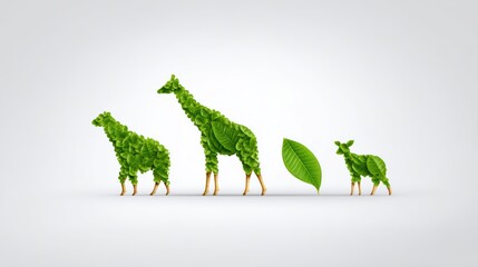 Obraz premium Leaf Giraffe Family - Eco Friendly, Green Concept Art