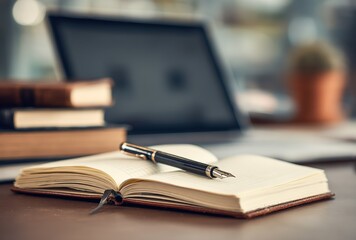 Fototapeta premium Office Desk: Notebook & Fountain Pen, Study & Creativity