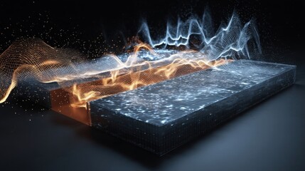 The image captures the moment of ultrasonic vibration at the interface of two different metal layers demonstrating the process of fusing materials together to achieve a seamless transition.