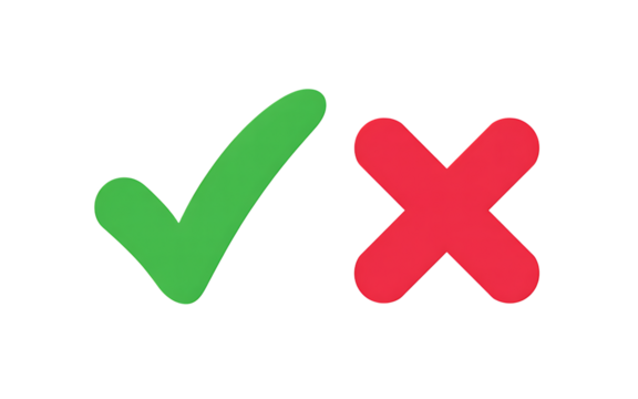 Check and cross isolated on transparent background