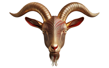 Golden goat head isolated on transparent background