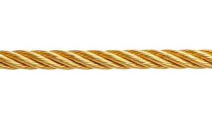 A close-up, twisted golden rope, isolated on a white background, highlighting its texture and strength