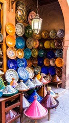Obraz premium Moroccan tagines and plates display