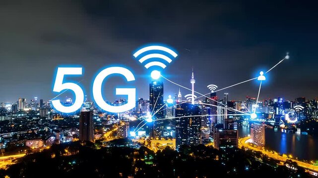 5 g network technology cityscape at night